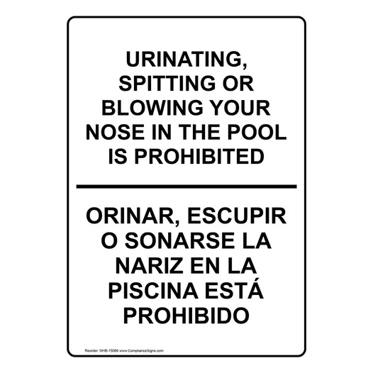 Urinating, Spitting In The Pool Is Prohibited Bilingual Sign NHB-15066