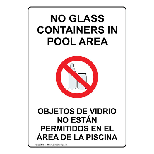 No Glass Containers In Pool Area Bilingual Sign NHB-15114