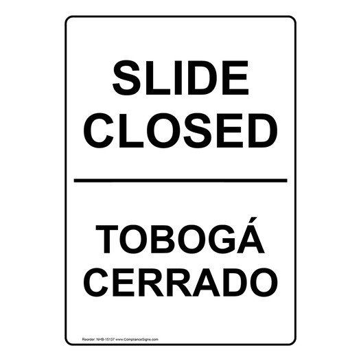 Slide Closed Bilingual Sign NHB-15137 Swimming Pool / Spa