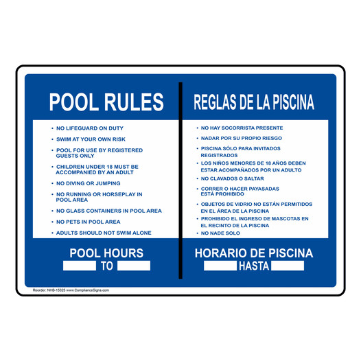 Pool Rules Bilingual Sign for Recreation NHB-15325