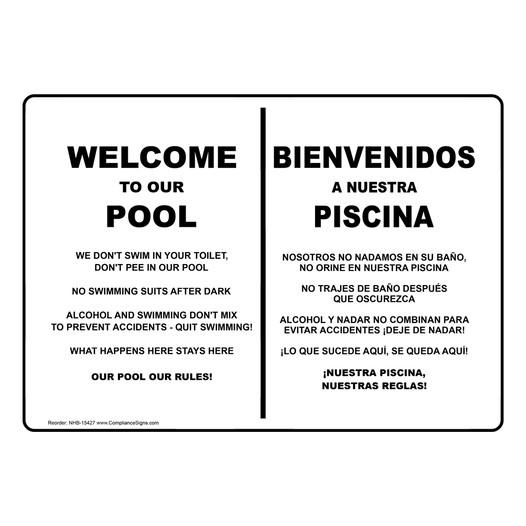 Welcome To Our Pool Bilingual Sign NHB-15427