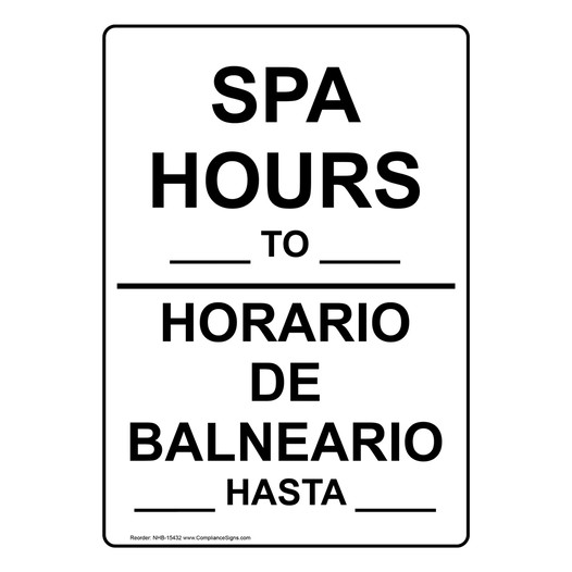Spa Hours Custom Bilingual Sign NHB-15432