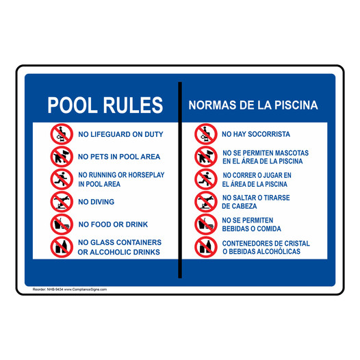 Pool Rules With Symbols Sign NHB-9434 Swimming Pool / Spa