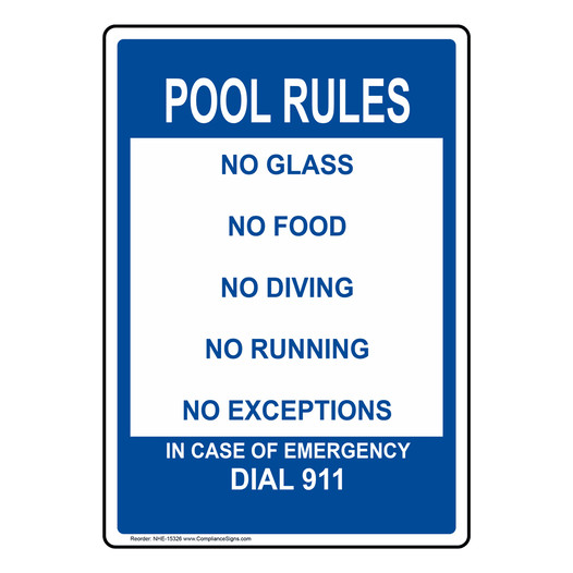 Pool Rules Sign for Recreation NHE-15326