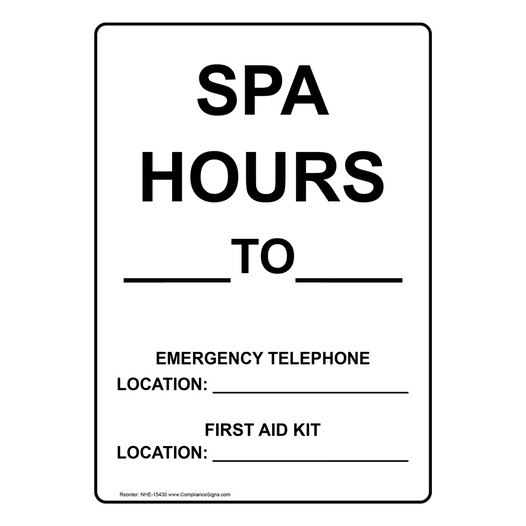 Spa Hours Custom Sign for Recreation NHE-15430