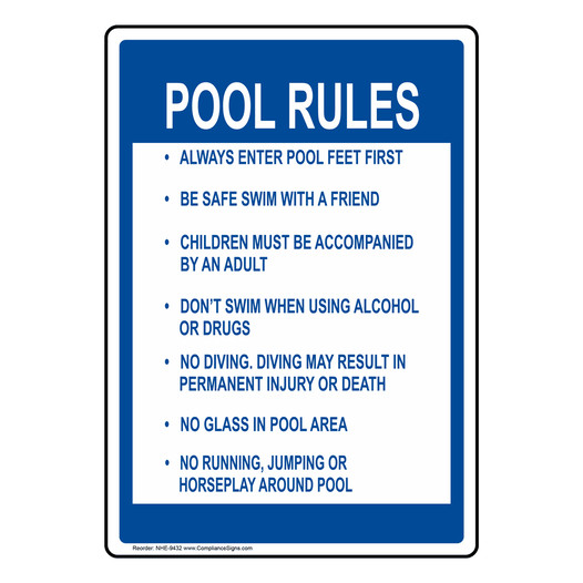 Always Enter Pool Feet First Sign NHE-9432 Swimming Pool / Spa