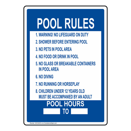 Pool Rules Sign NHE-9433 Swimming Pool / Spa