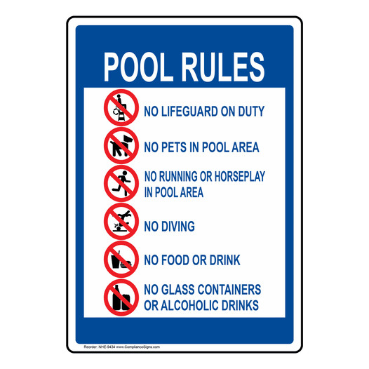 Pool Rules Sign for Recreation NHE-9434