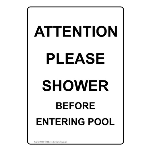 Portrait Attention Please Shower Before Entering Pool Sign NHEP-15058