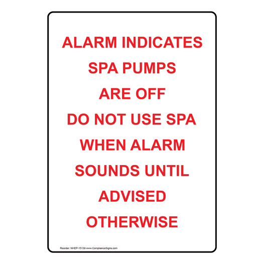Portrait Alarm Indicates Spa Pumps Are Off Do Sign NHEP-15139