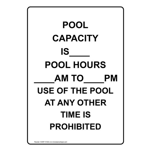 Portrait Pool Capacity Is____ Pool Hours ____Am Sign NHEP-15168