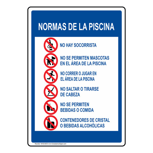 Pool Rules Spanish Sign NHS-9434 Swimming Pool / Spa