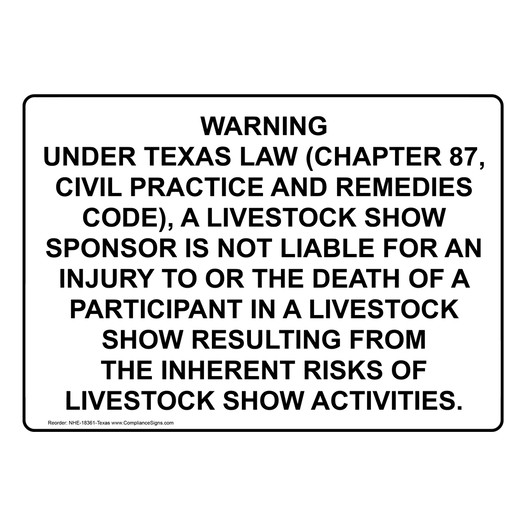 Texas Livestock Show Sponsor Is Not Liable Sign