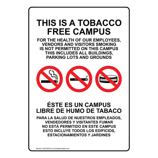 Portrait This Is A Tobacco Free Campus Sign With Symbol NHB-30449