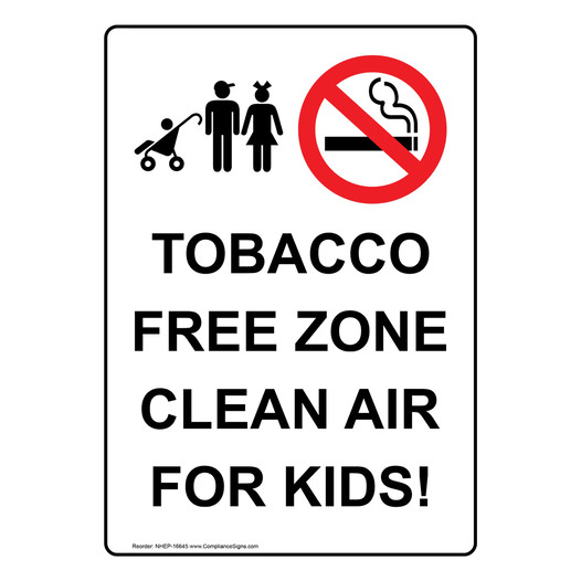 Portrait Tobacco Free Zone Clean Sign With Symbol NHEP-16645