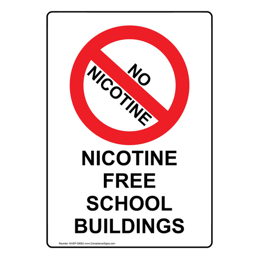 Portrait Nicotine Free School Buildings Sign With Symbol NHEP-39082