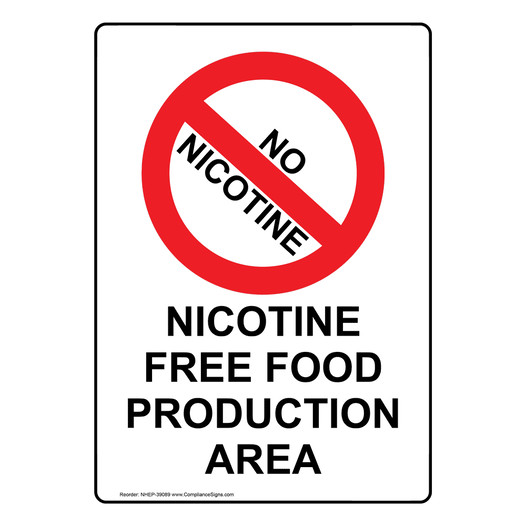 Portrait Nicotine Free Food Production Sign With Symbol NHEP-39089