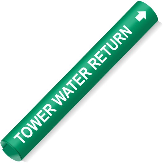 Coiled White-on-Green Tower Water Return Pipe Marker CS866835