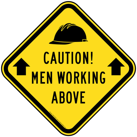 Caution! Men Working Above Reflective Sign With Symbol NHE-25724