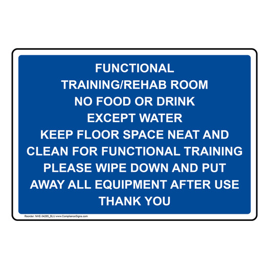 Functional Training/Rehab Room No Food Sign NHE-34285_BLU