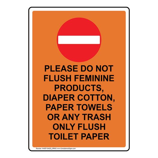 Portrait Please Do Not Flush Sign With Symbol NHEP-34420_ORNG