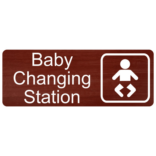 Cinnamon Engraved Baby Changing Station Sign with Symbol EGRE-15953-SYM_White_on_Cinnamon