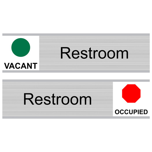 Silver Restroom (Vacant/Occupied) Sliding Engraved Sign EGRE-545-SLIDE_Black_on_Silver