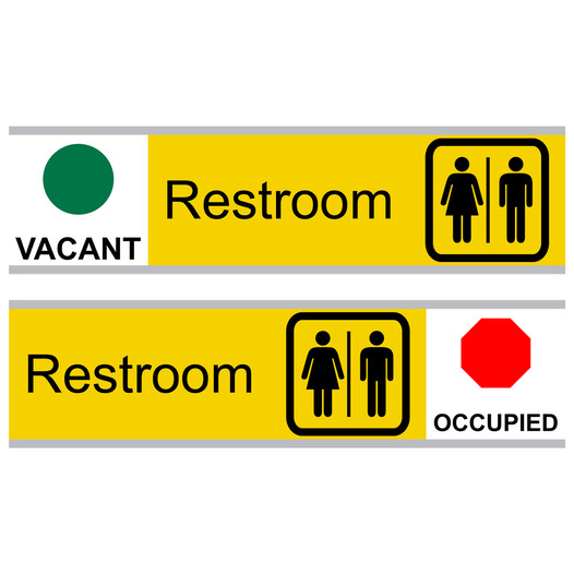 Yellow Restroom (Vacant/Occupied) Sliding Engraved Sign EGRE-545-SYM-SLIDE_Black_on_Yellow