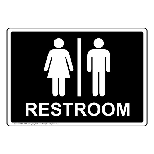 Black Restrooms Sign With Symbol RRE-6990-White_on_Black
