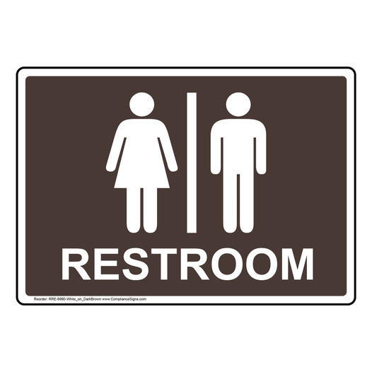 Dark Brown Restrooms Sign With Symbol RRE-6990-White_on_DarkBrown