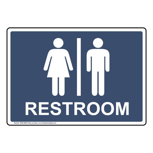 Navy Restrooms Sign With Symbol RRE-6990-White_on_Navy