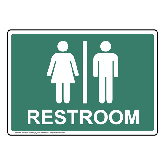 Pine Green Restrooms Sign With Symbol RRE-6990-White_on_PineGreen