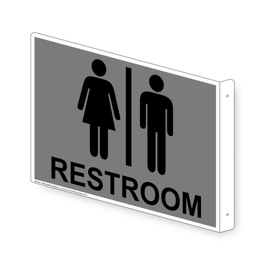 Projection-Mount Gray RESTROOM Sign With Symbol RRE-6990Proj-Black_on_Gray