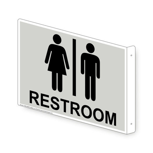 Projection-Mount Pearl Gray RESTROOM Sign With Symbol RRE-6990Proj-Black_on_PearlGray