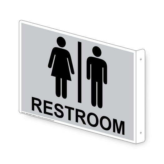 Projection-Mount Silver RESTROOM Sign With Symbol