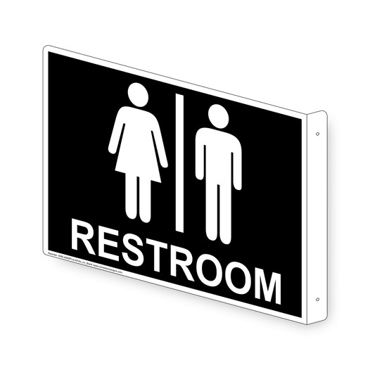 Projection-Mount Black RESTROOM Sign With Symbol