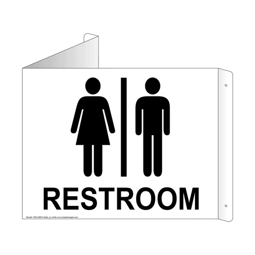 White Triangle-Mount Unisex RESTROOM Sign With Symbol RRE-6990Tri-Black_on_White