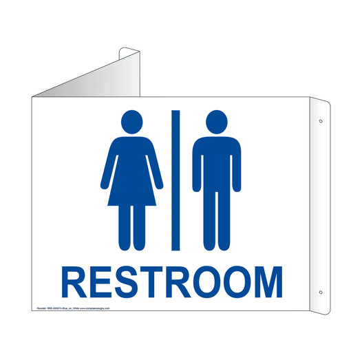 White Triangle-Mount Unisex RESTROOM Sign With Symbol