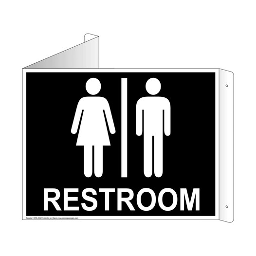 Black Triangle-Mount Unisex RESTROOM Sign With Symbol