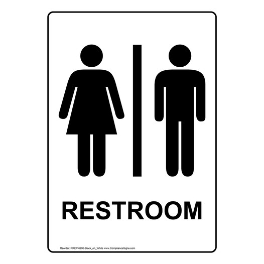 Black-On-White Unisex Restroom Sign - 6 Vertical Sizes - US Made