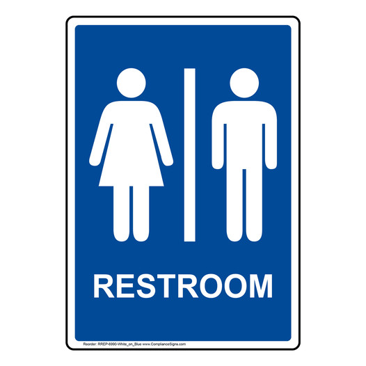 White-On-Blue Unisex Restroom Sign - 6 Vertical Sizes - US Made