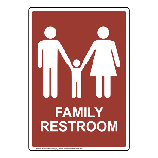 Portrait Canyon Family Restroom Sign With Symbol RREP-6992-White_on_Canyon