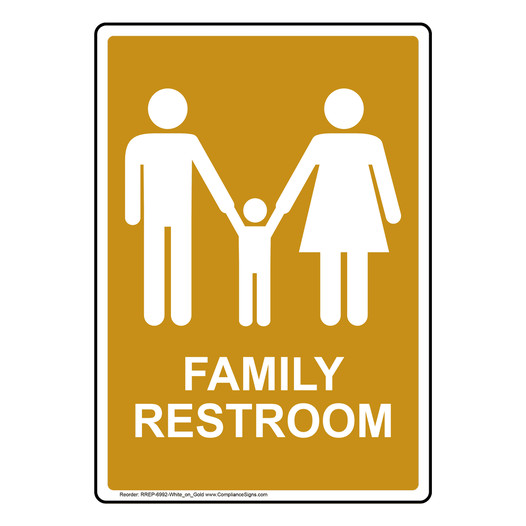 Portrait Gold Family Restroom Sign With Symbol RREP-6992-White_on_Gold