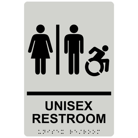 Pearl Gray Braille UNISEX RESTROOM Sign with Dynamic Accessibility Symbol RRE-14845R_Black_on_PearlGray