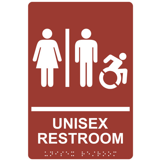 Canyon Braille UNISEX RESTROOM Sign with Dynamic Accessibility Symbol RRE-14845R_White_on_Canyon