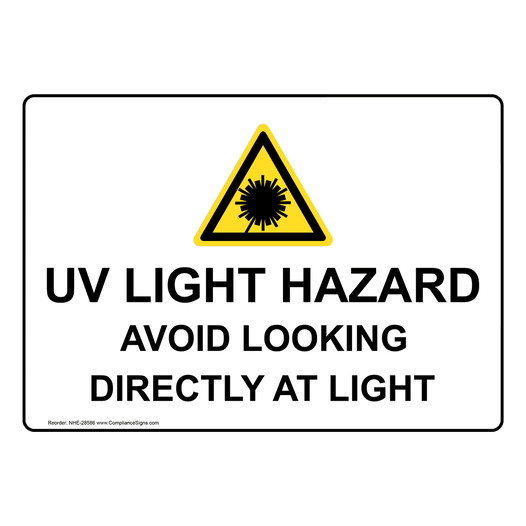 UV Light Hazard Avoid Looking Directly Sign With Symbol NHE-28586