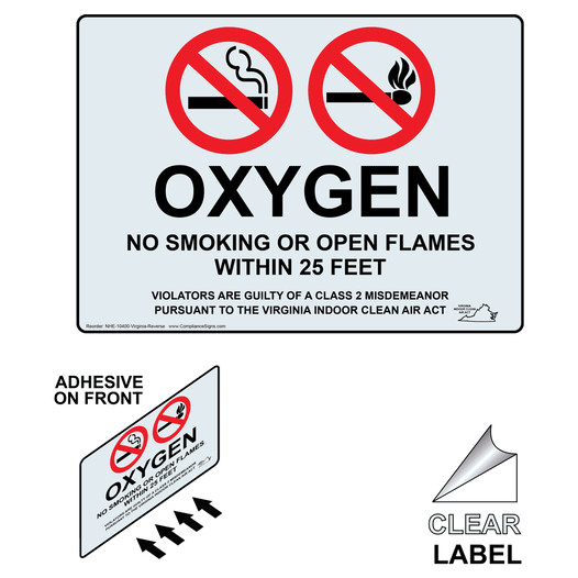 Virginia Oxygen No Smoking Open Flames 25 Feet Label With Front Adhesive