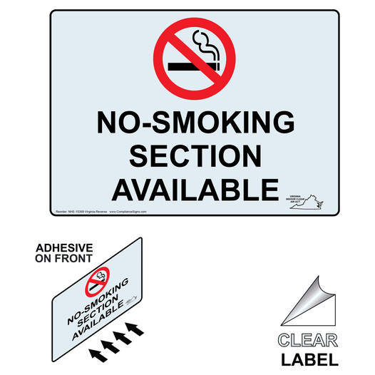 Virginia No-Smoking Section Available Label With Front Adhesive NHE-10388-Virginia-Reverse