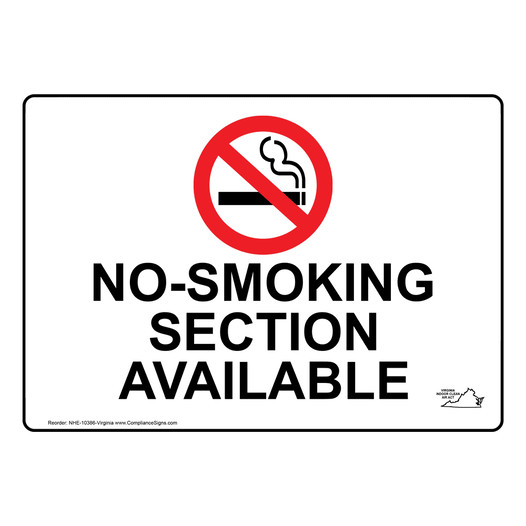 Virginia No-Smoking Section Available Sign NHE-10386-Virginia