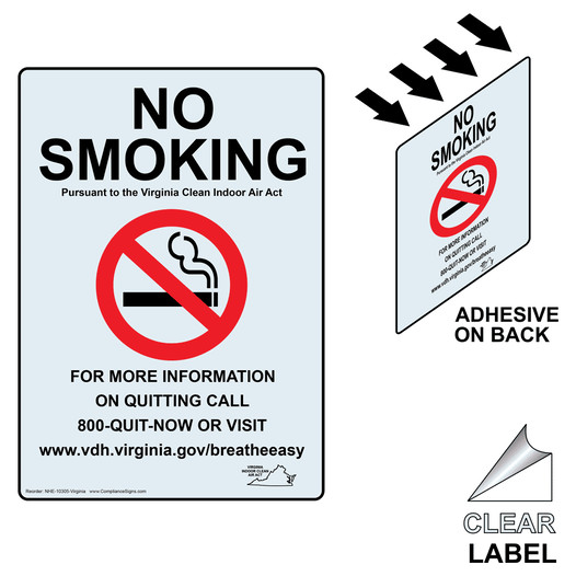 Virginia No Smoking Virginia Indoor Clean Air Act Clear Label NHE-10305-Virginia